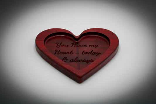 Heart-Shaped Purpleheart Catchall Tray – “You Have My Heart, Today & Always”