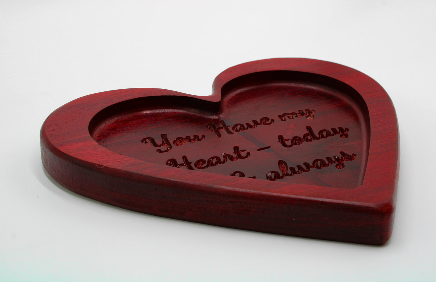 Heart-Shaped Purpleheart Catchall Tray – “You Have My Heart, Today & Always”