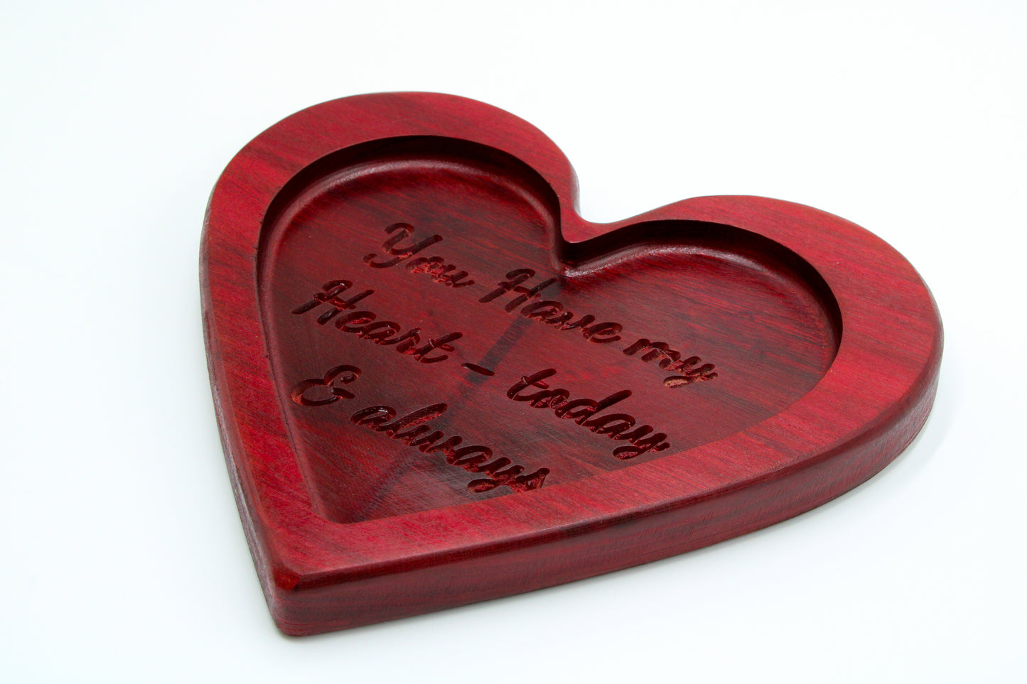 Heart-Shaped Purpleheart Catchall Tray – “You Have My Heart, Today & Always”