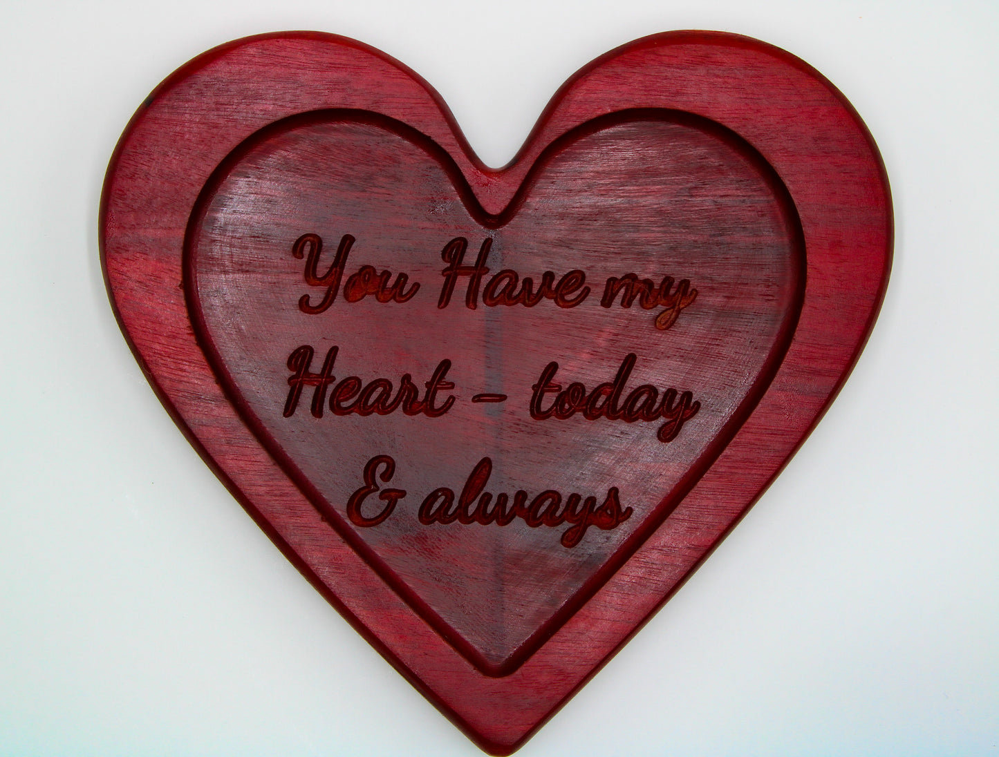 Heart-Shaped Purpleheart Catchall Tray – “You Have My Heart, Today & Always”