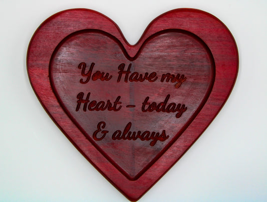 Heart-Shaped Purpleheart Catchall Tray – “You Have My Heart, Today & Always”