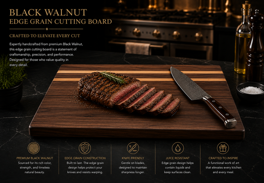 Premium Black Walnut Edge Grain Cutting Board – Handcrafted & Durable