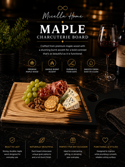 Artisan torched Charcuterie Board & Serving  board 23" x 9"