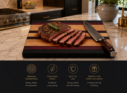 Wenge, Purpleheart & Maple Artisan Cutting board