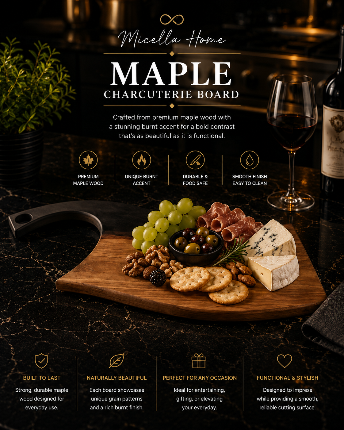 Knife Shaped Charcuterie board with Chard handle