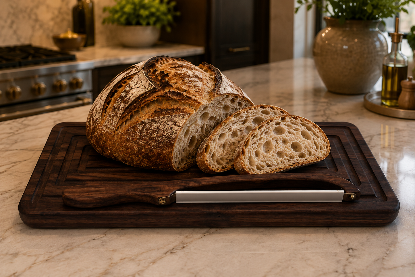 Black Walnut Bread board and Knife Set 18" x 9"