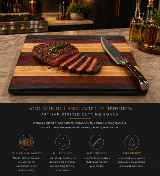 Artisan Striped cutting board with Wenge, Padauk, Black Walnut and Maple